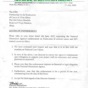 Letter of endorsement NOA National Orientation Agency's Endorsement